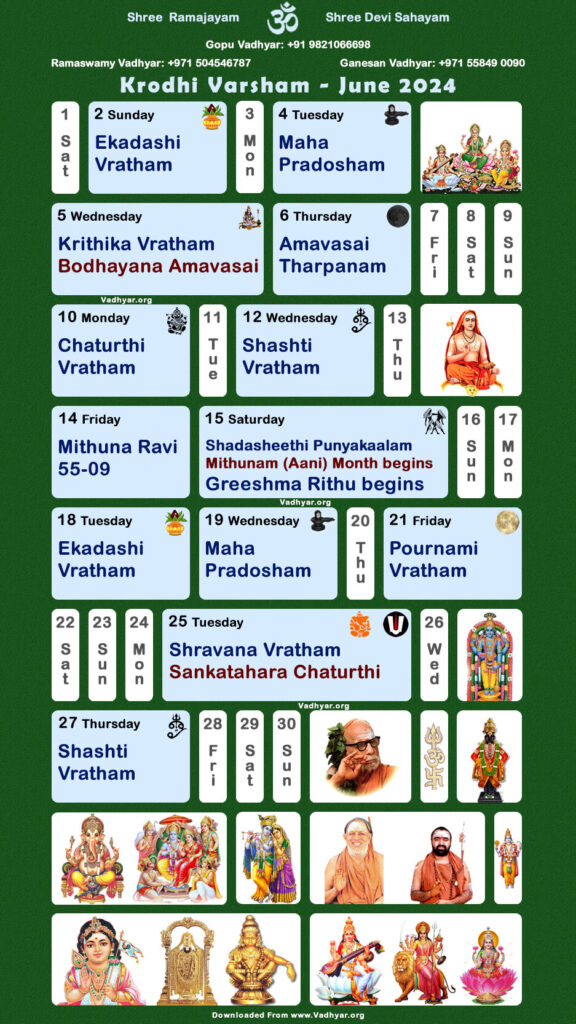 Hindu Spiritual Vedic Calendar | Krodhi Varsham - June 2024