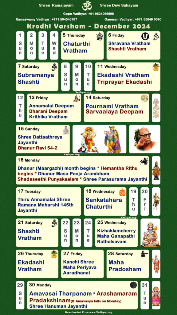 Hindu Spiritual Vedic Calendar | Krodhi Varsham - December 2024