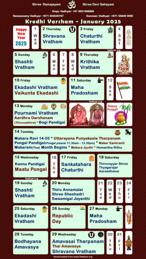 Hindu Spiritual Vedic Calendar | Krodhi Varsham - January 2024